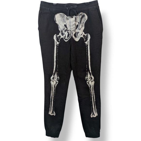 Hot Topic Skeleton Black Twill Jogger Elastic Waistband Pants Men's Medium - Picture 1 of 16